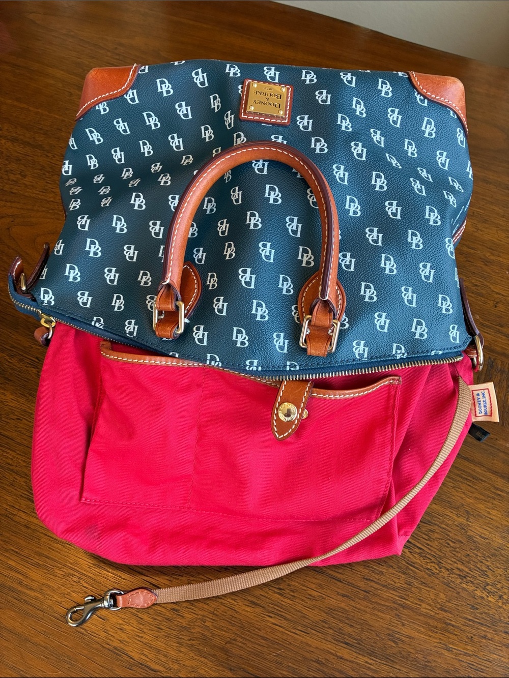 Dooney & Bourke Large Signature Monogram Zip Satchel Navy Blue & White Leather - Picture 9 of 16